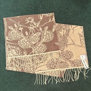 Anne Klein Floral Patterned Scarf with Fringe
